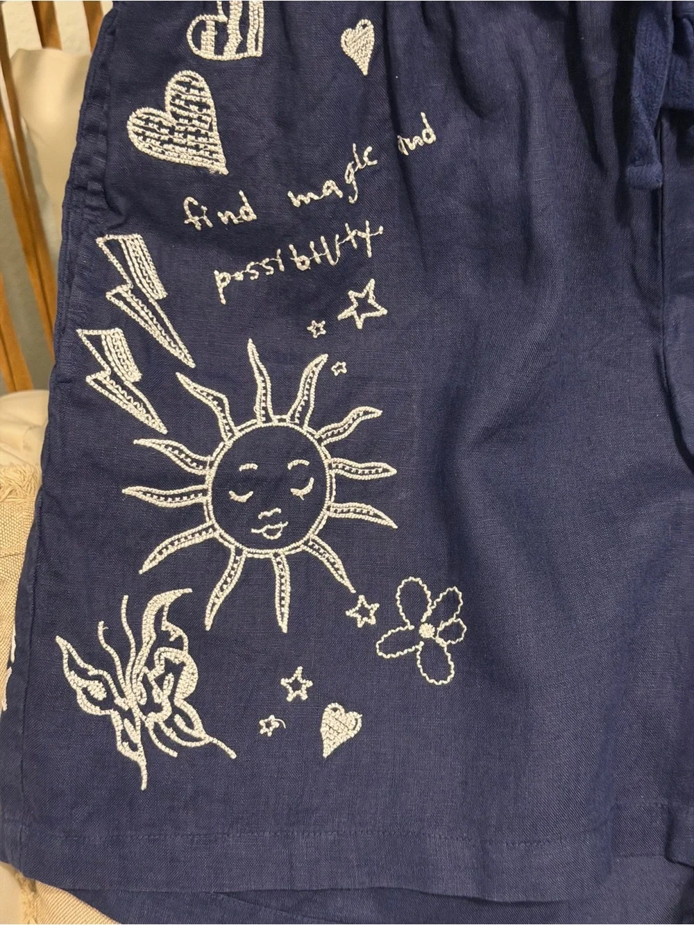Johnny Was Sovanna Embroidered Linen Shorts – Navy Blue – Boho - Size Small